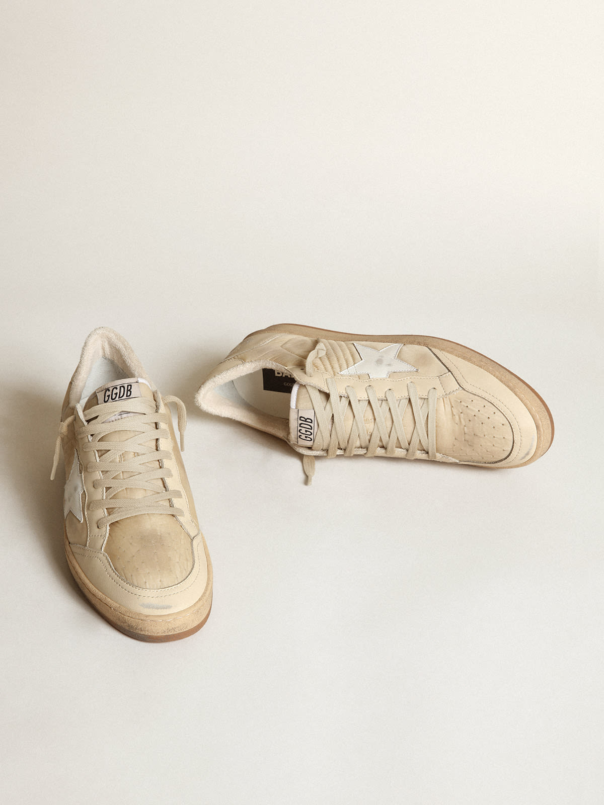 Sneaker Ball Star uomo in nylon bianco latte con stella in pelle bianca e talloncino in pelle bianco latte