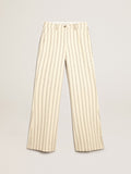 Pantalone in cotone color panna con motivo jacquard