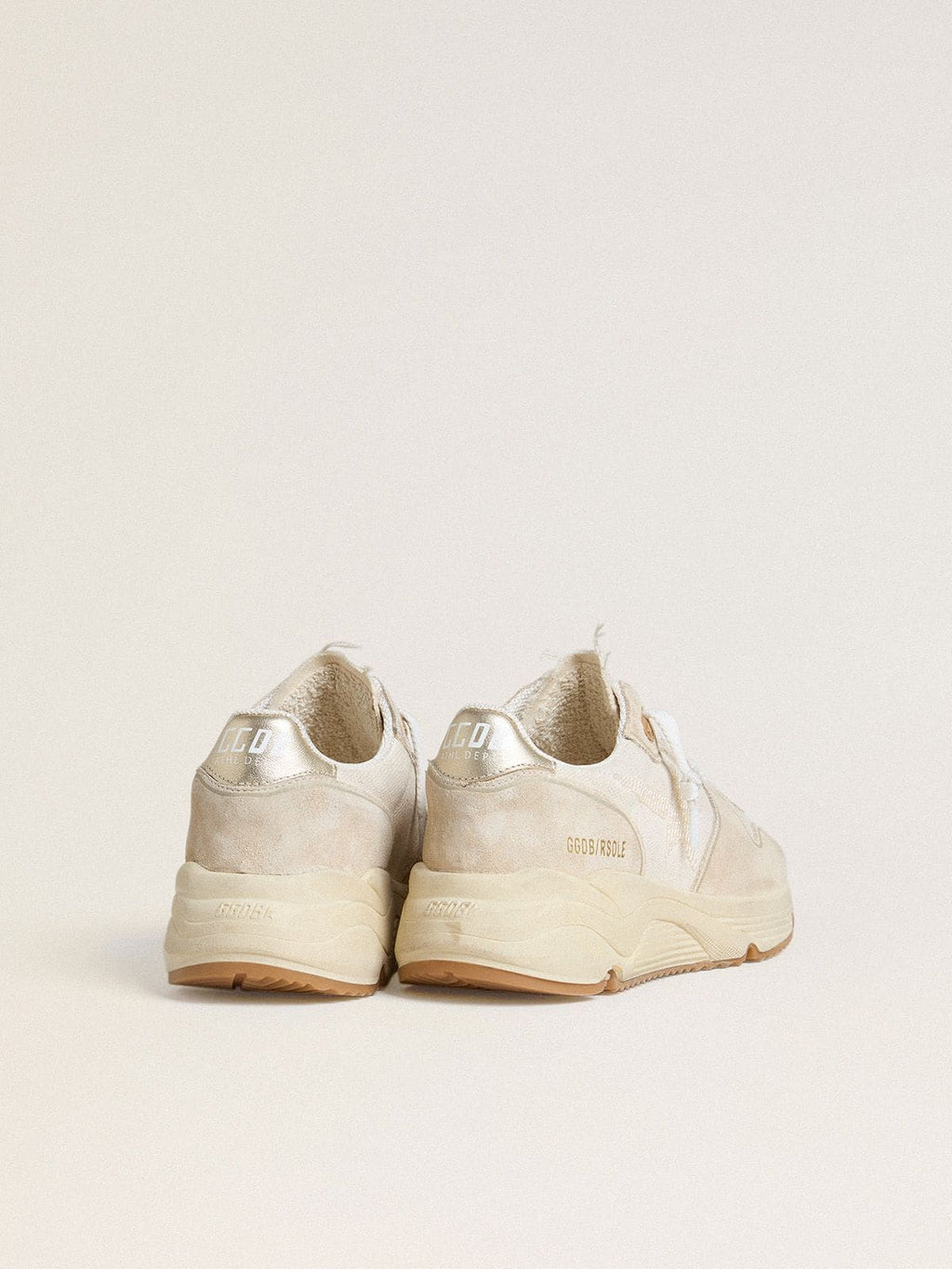 Women's Running Sole in canvas with beige star and platinum metallic leather heel tab