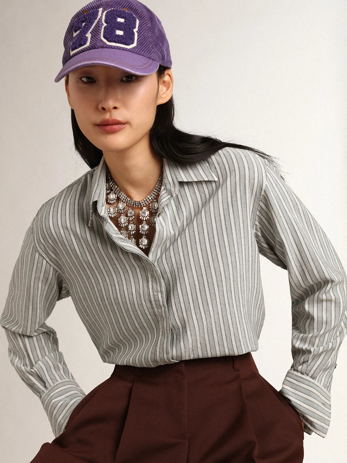 Camicia boyfriend Donna Collezione Journey con righe di colore acqua