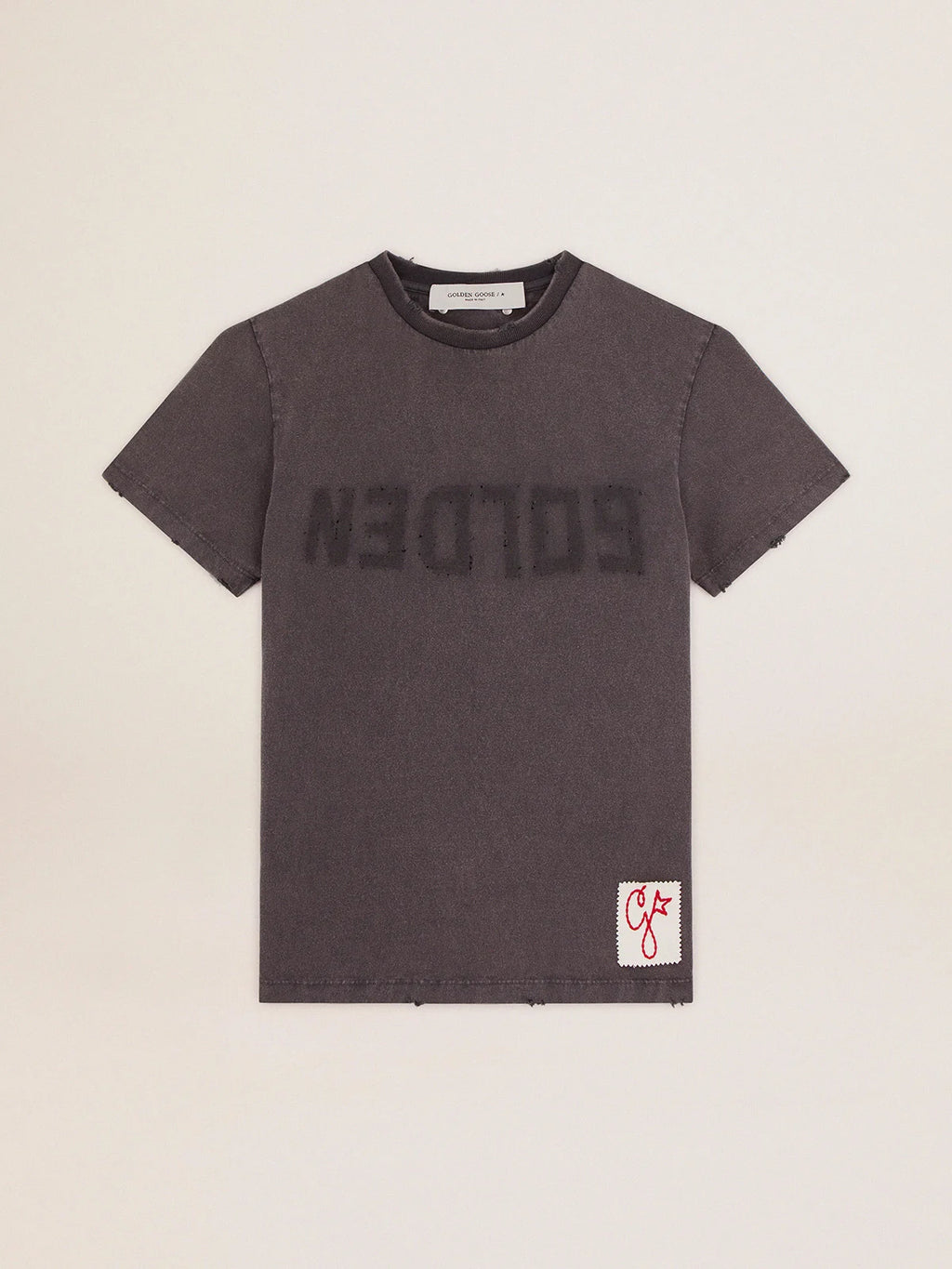 T-shirt dal fit slim di colore grigio antracite dal trattamento distressed