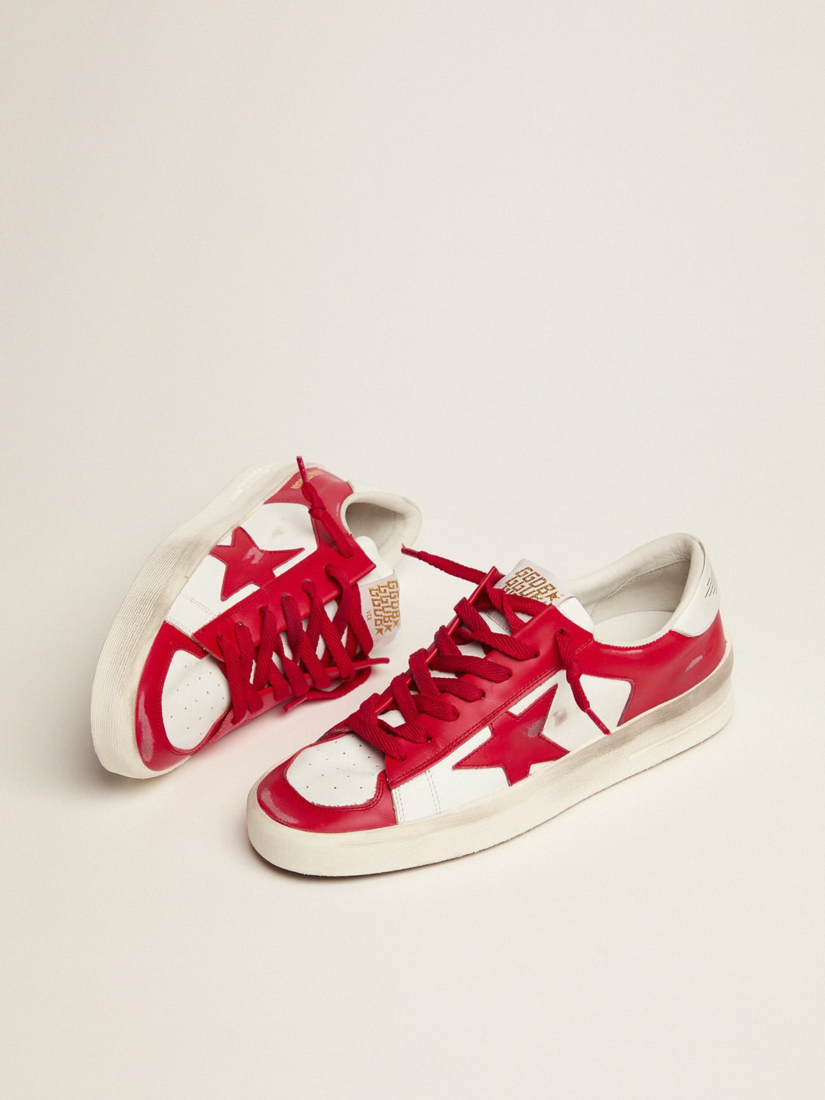 Sneaker Stardan uomo in pelle bianca e rossa