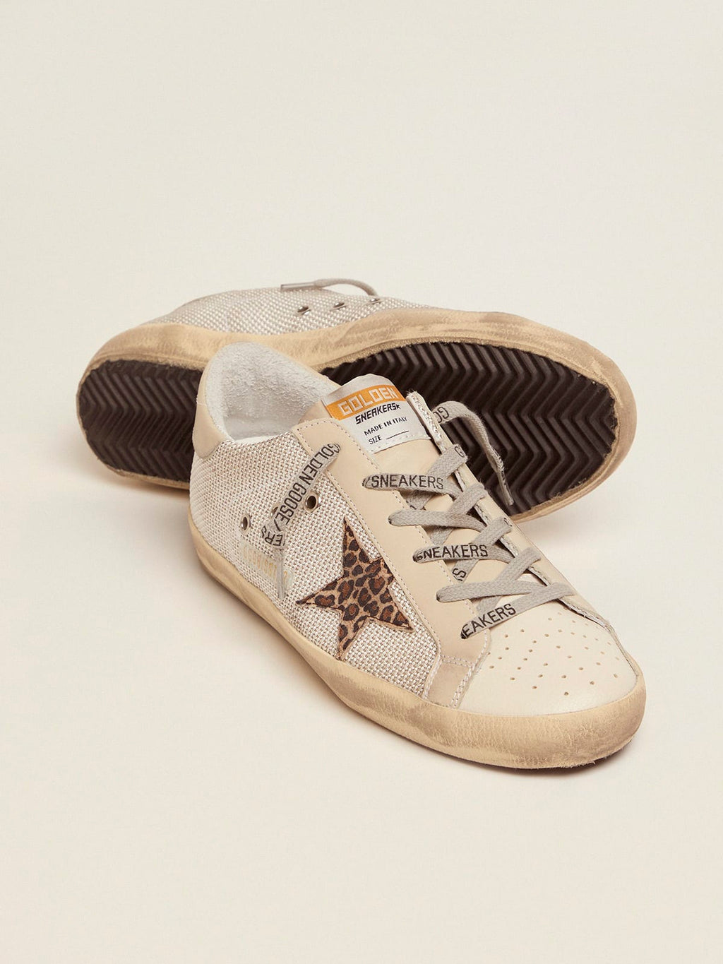 Sneakers Super-Star in mesh con stella leopardata