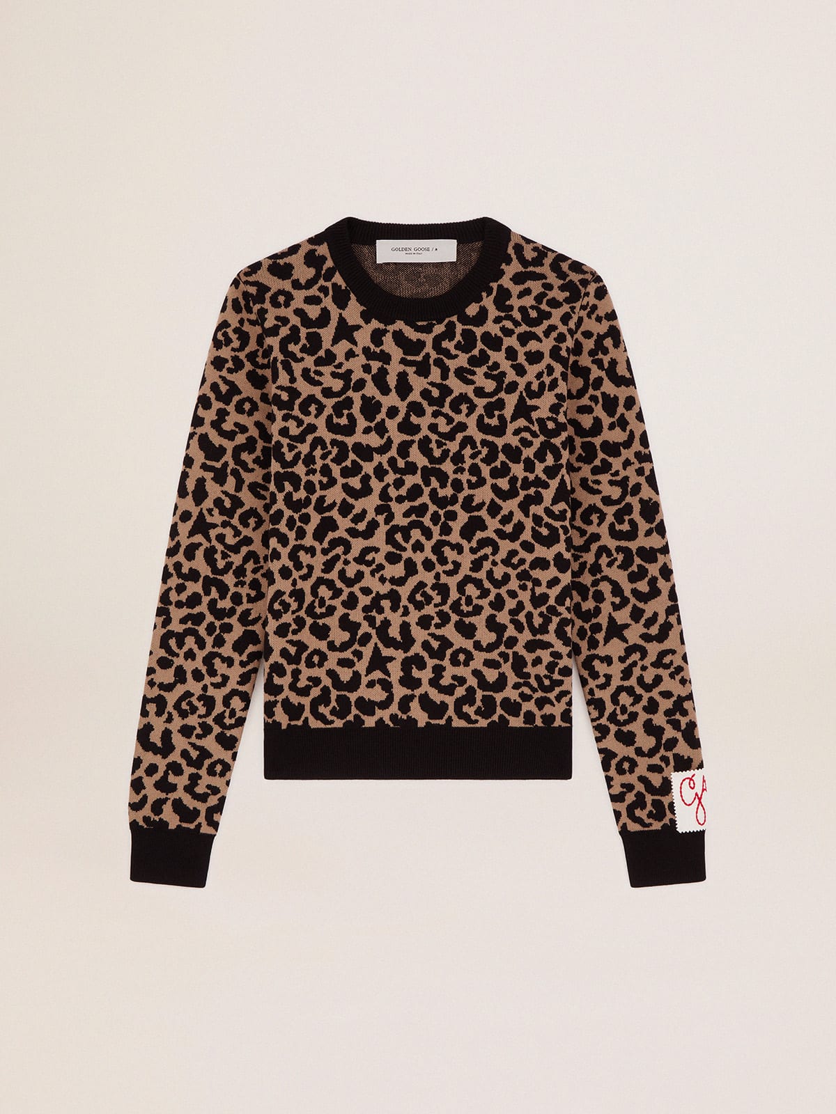 Maglione girocollo in lana con motivo animalier jacquard
