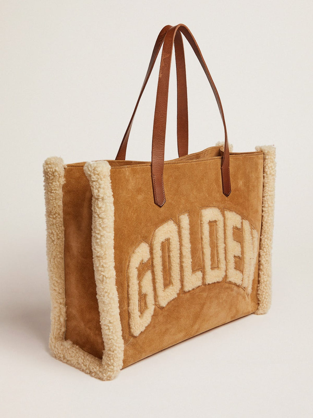 Borsa California Bag East-West in pelle scamosciata con shearling