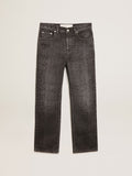Jeans grigio da donna con stampa leopardo