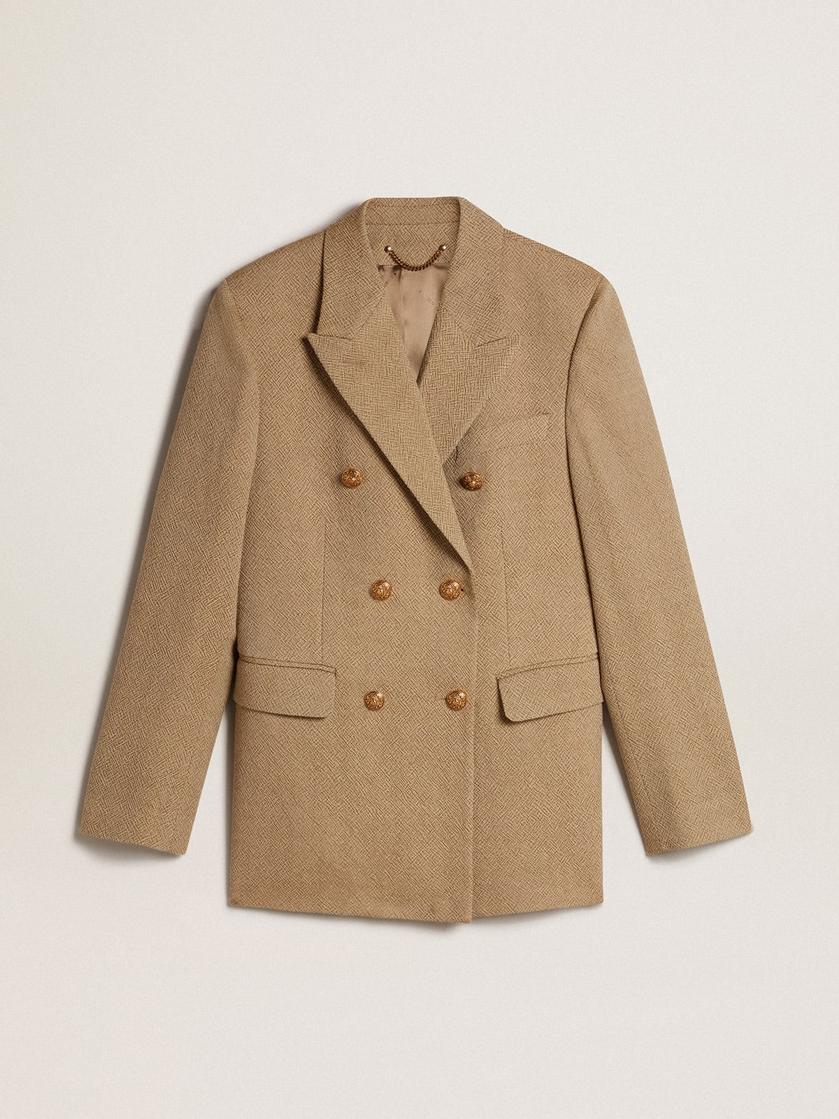 Blazer doppiopetto in lana da donna di color faggio chiaro