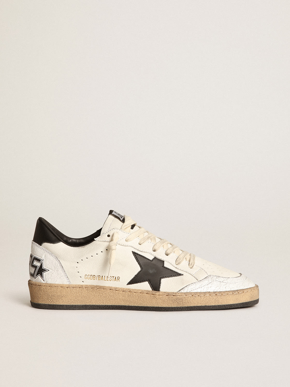Sneaker Ball Star Donna in nappa bianca con stella e talloncino in pelle nera