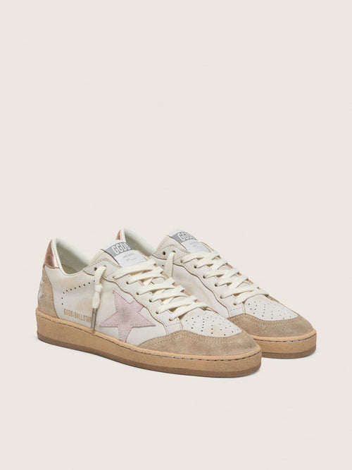 Ball Star with pink suede star and silver glitter edges and rose gold heel tab