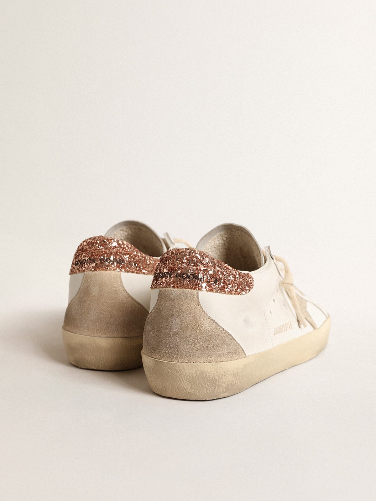 Super-Star con stella in suede e talloncino in glitter rosa pesca