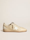 Sneaker Ball Star uomo in nylon bianco latte con stella in pelle bianca e talloncino in pelle bianco latte