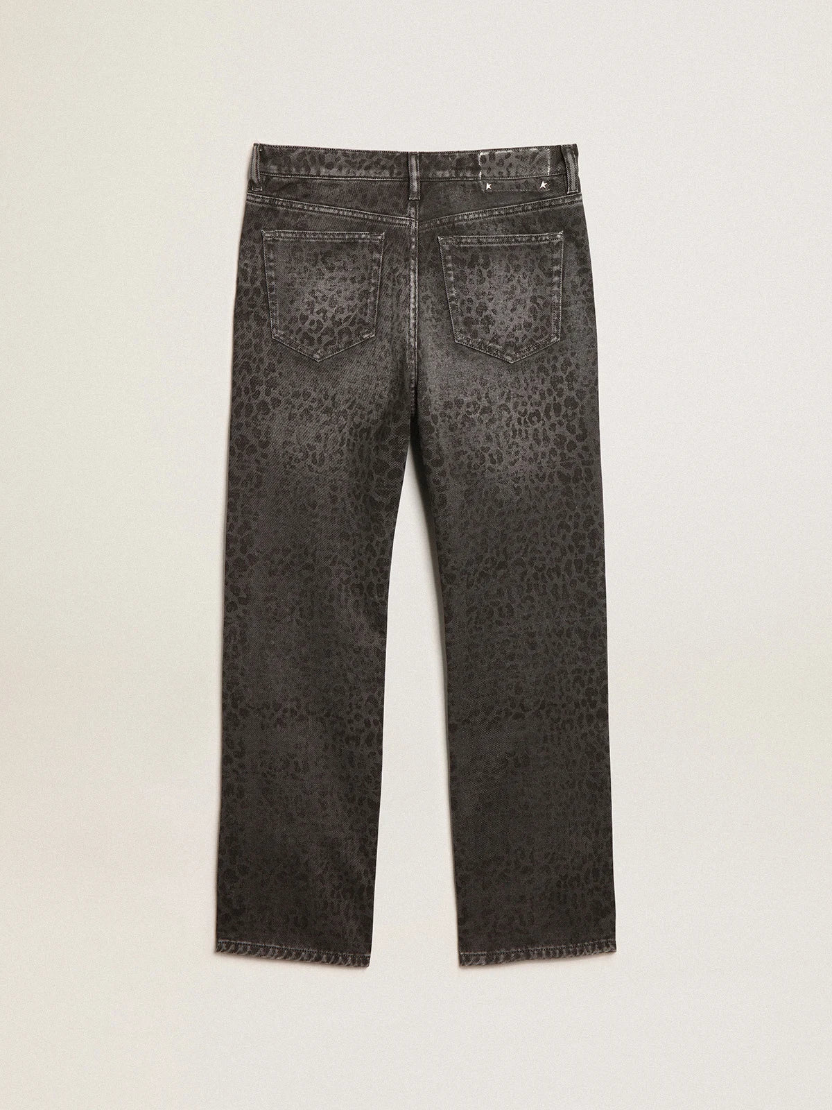 Jeans grigio da donna con stampa leopardo