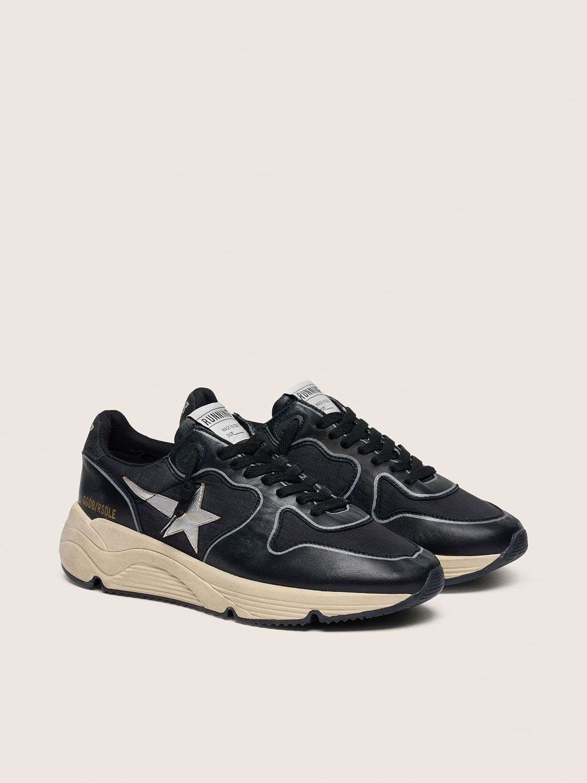 Women’s Running Sole in black nappa leather and nylon with a silver leather star