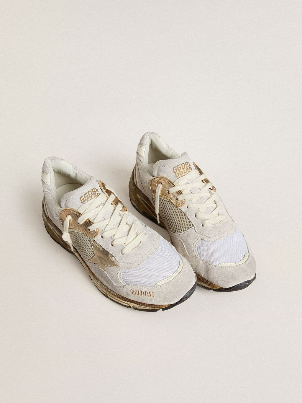 Women's Dad-Star in mesh and white suede with gold foiled star