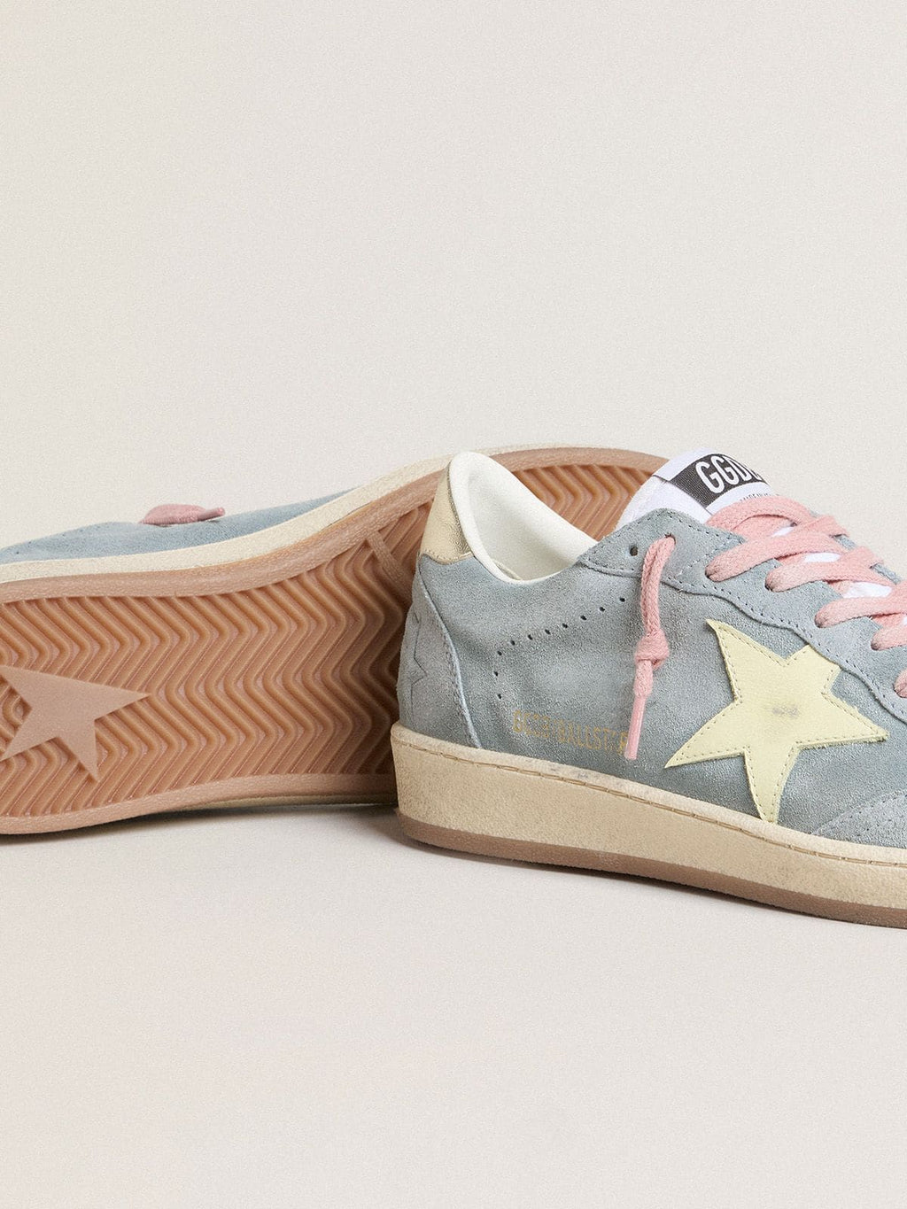 Women's Ball Star in powder-blue suede with cream-colored leather star