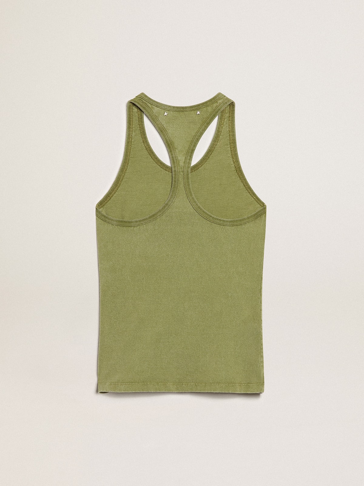 Tank top di color pesto con scritta bianca sul davanti