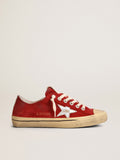 Sneaker V-Star LTD in suede color rosso scuro con stella e talloncino in pelle laminata color argento