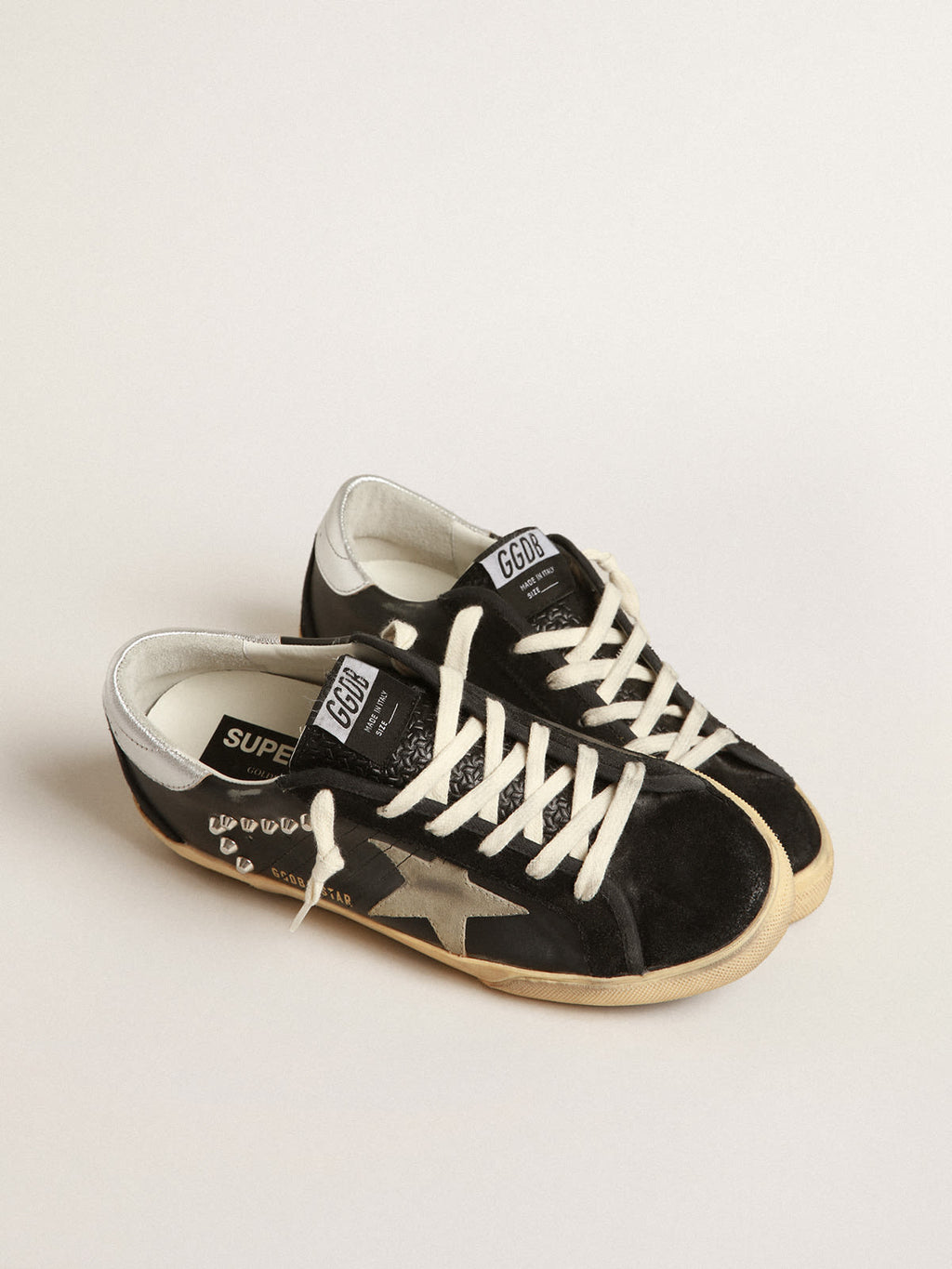 Super-Star Uomo in pelle e suede neri con borchie color argento