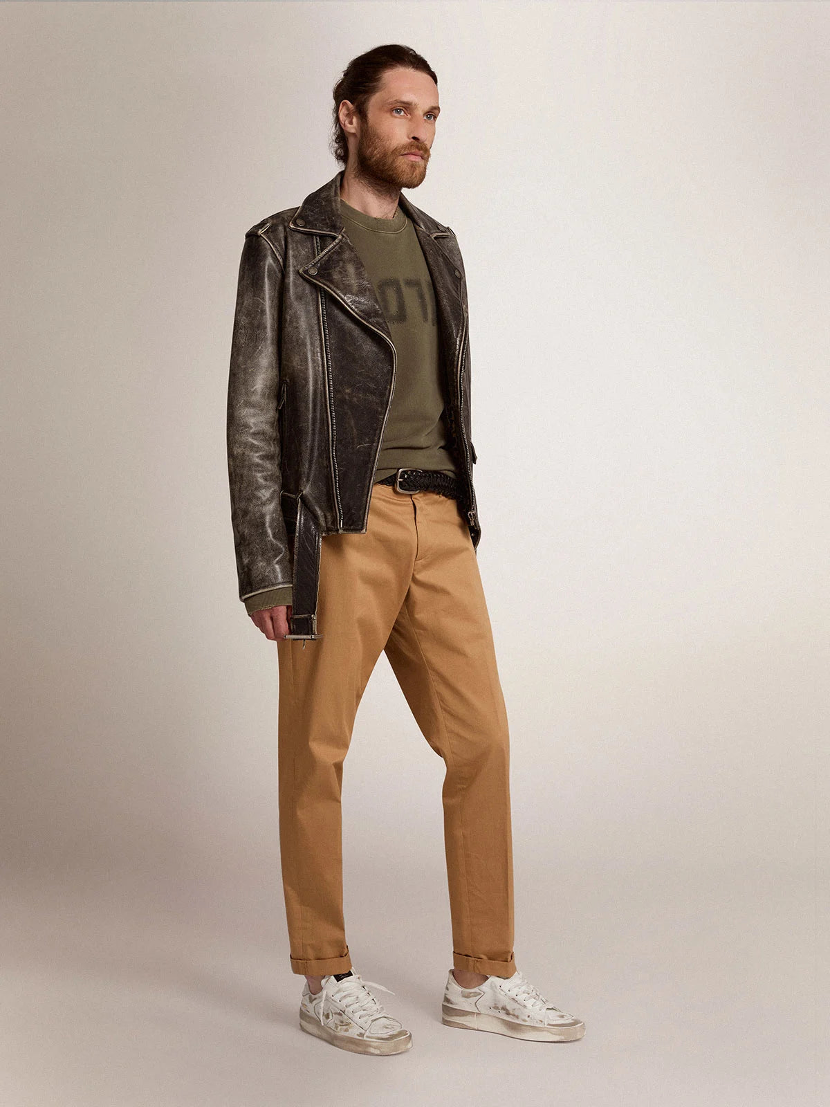 Chiodo da uomo in pelle dal trattamento distressed