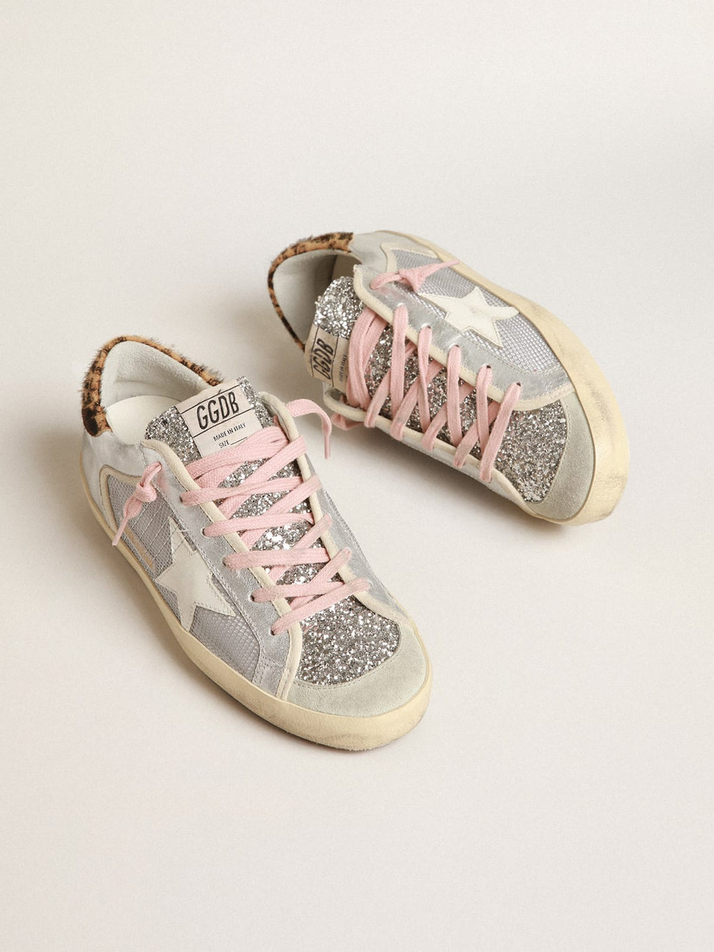 Super-Star LTD in rete e suede con linguetta in glitter argento