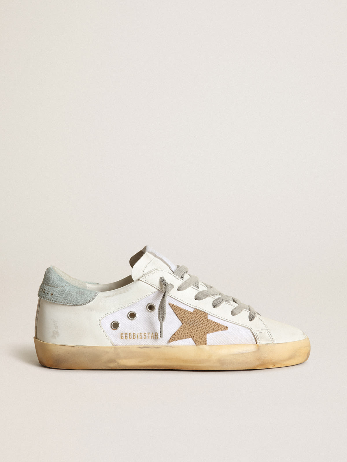 Sneaker Super-Star LTD in pelle e canvas bianchi con stella in nabuk marrone chiaro