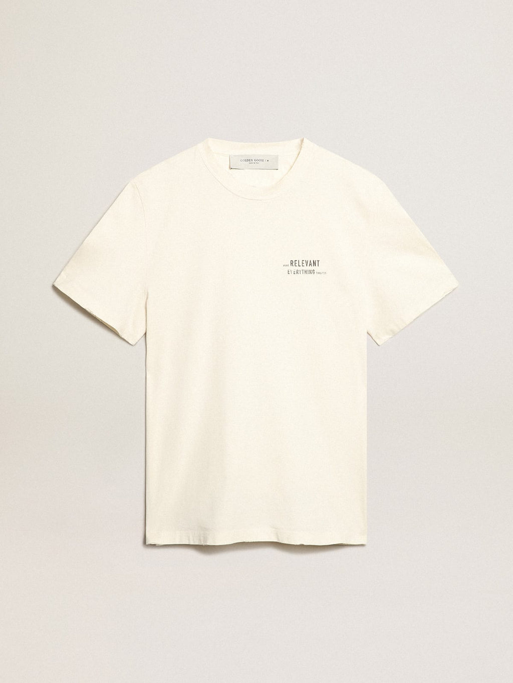 T-shirt di colore bianco dal trattamento distressed con scritta