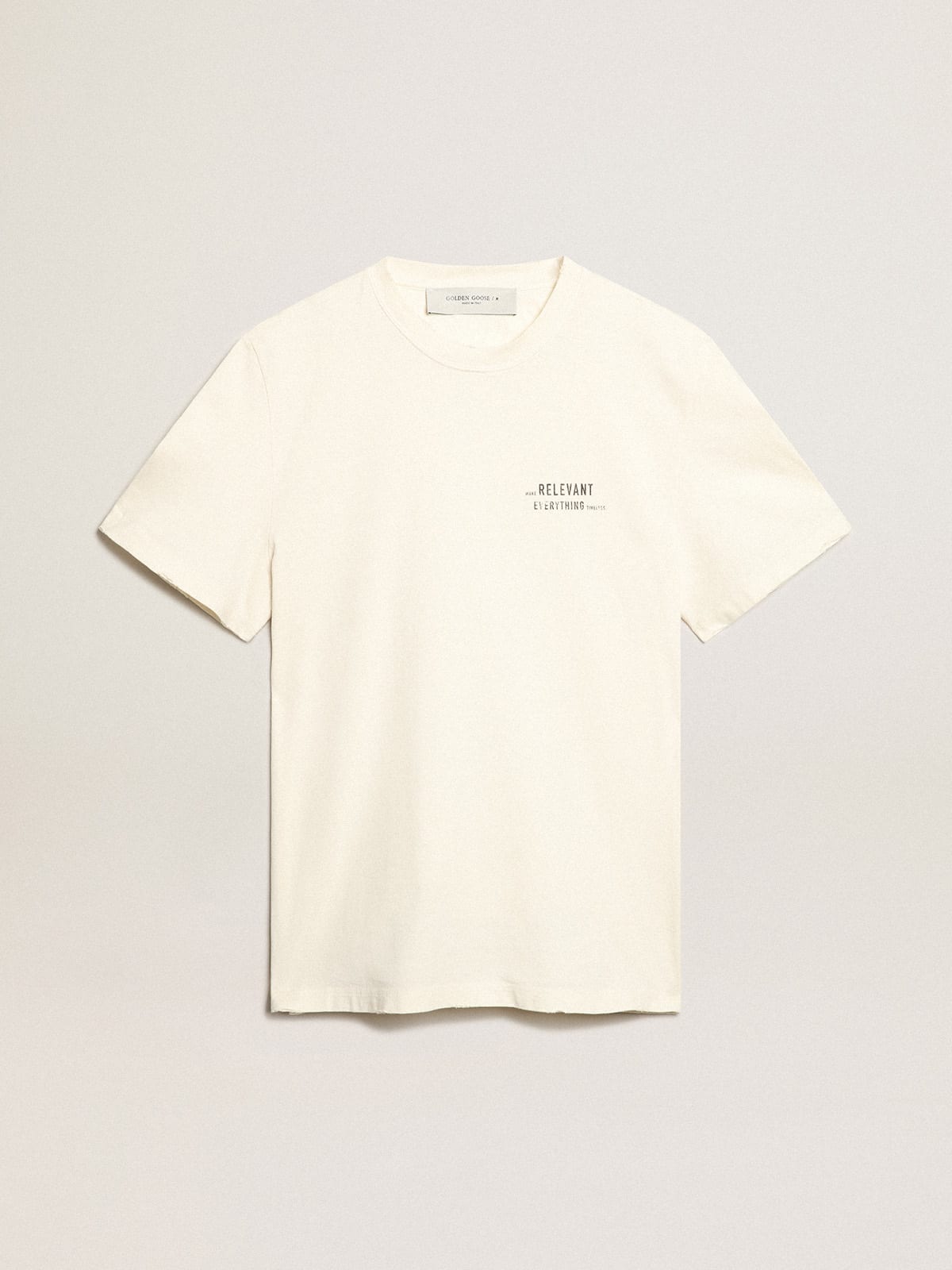 T-shirt di colore bianco dal trattamento distressed con scritta