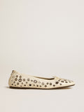 Amy ballet flats in white nappa leather with silver colored studs