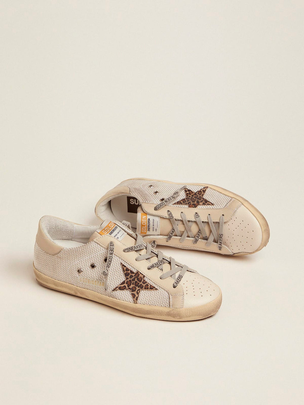 Sneakers Super-Star in mesh con stella leopardata