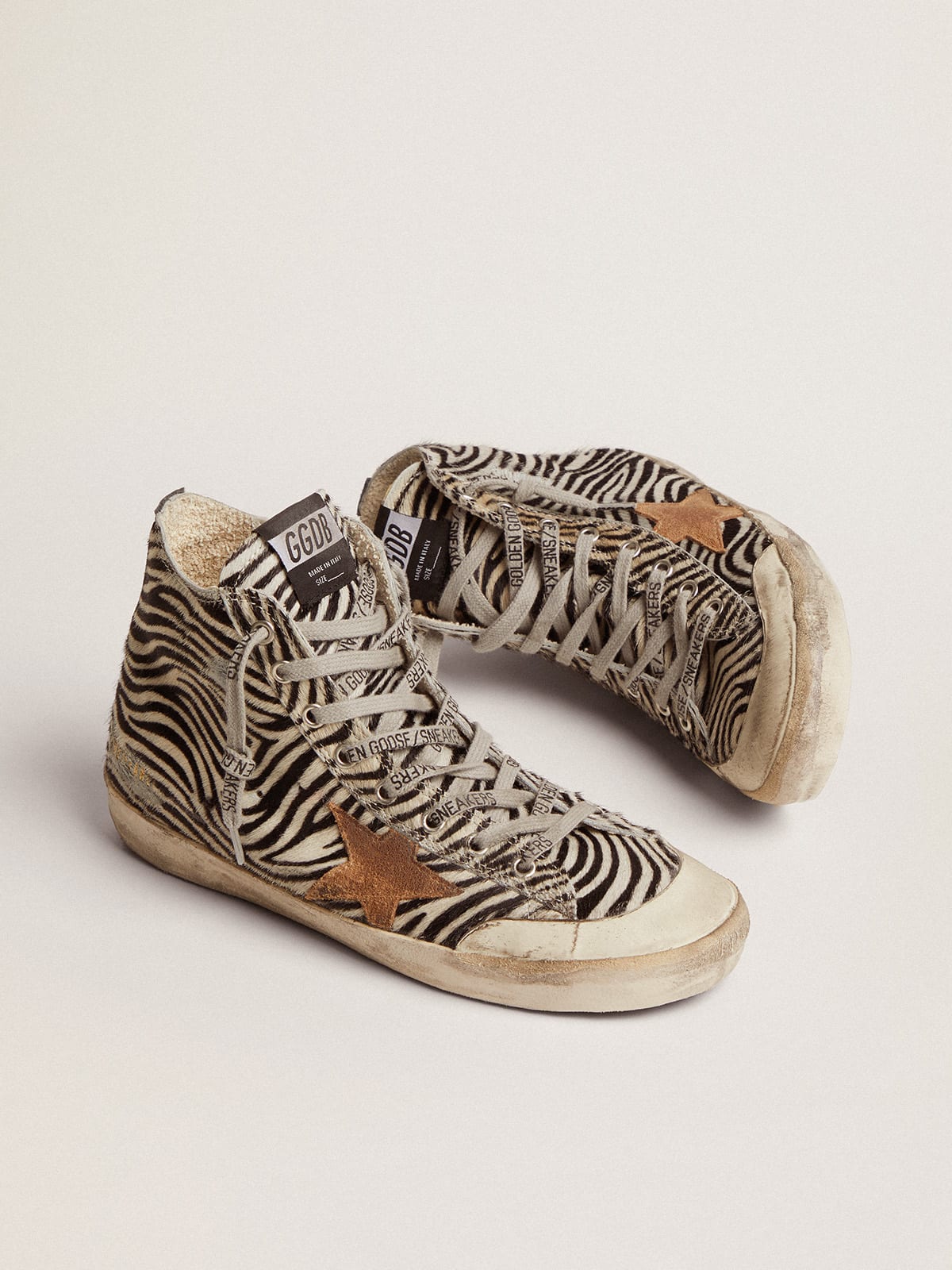 Sneaker Francy Penstar LTD in cavallino zebrato con stella in suede color tabacco e talloncino in pelle nera