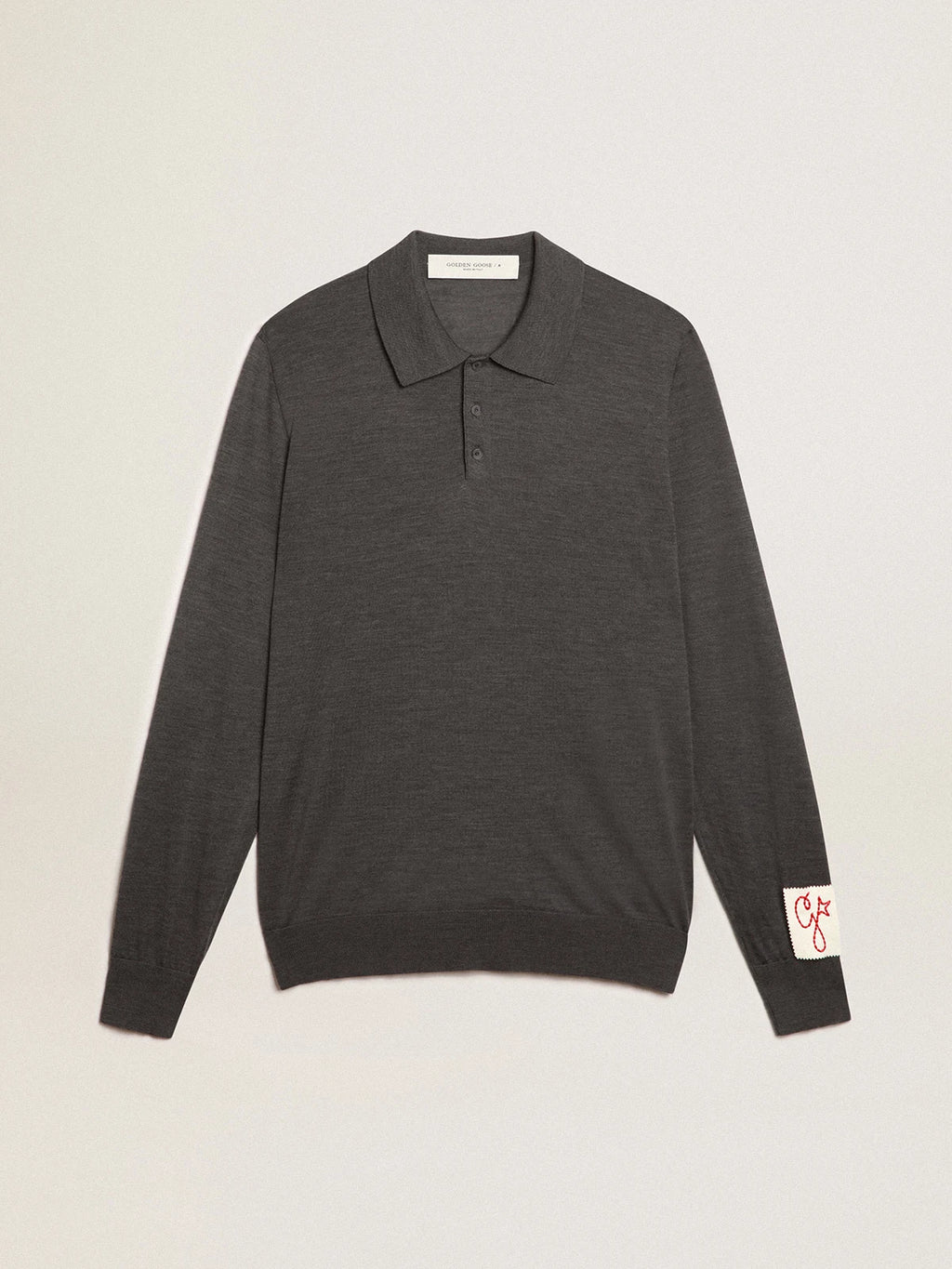 Polo maniche lunghe da uomo in lana merino di colore grigio