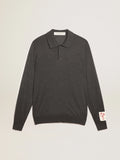 Polo maniche lunghe da uomo in lana merino di colore grigio