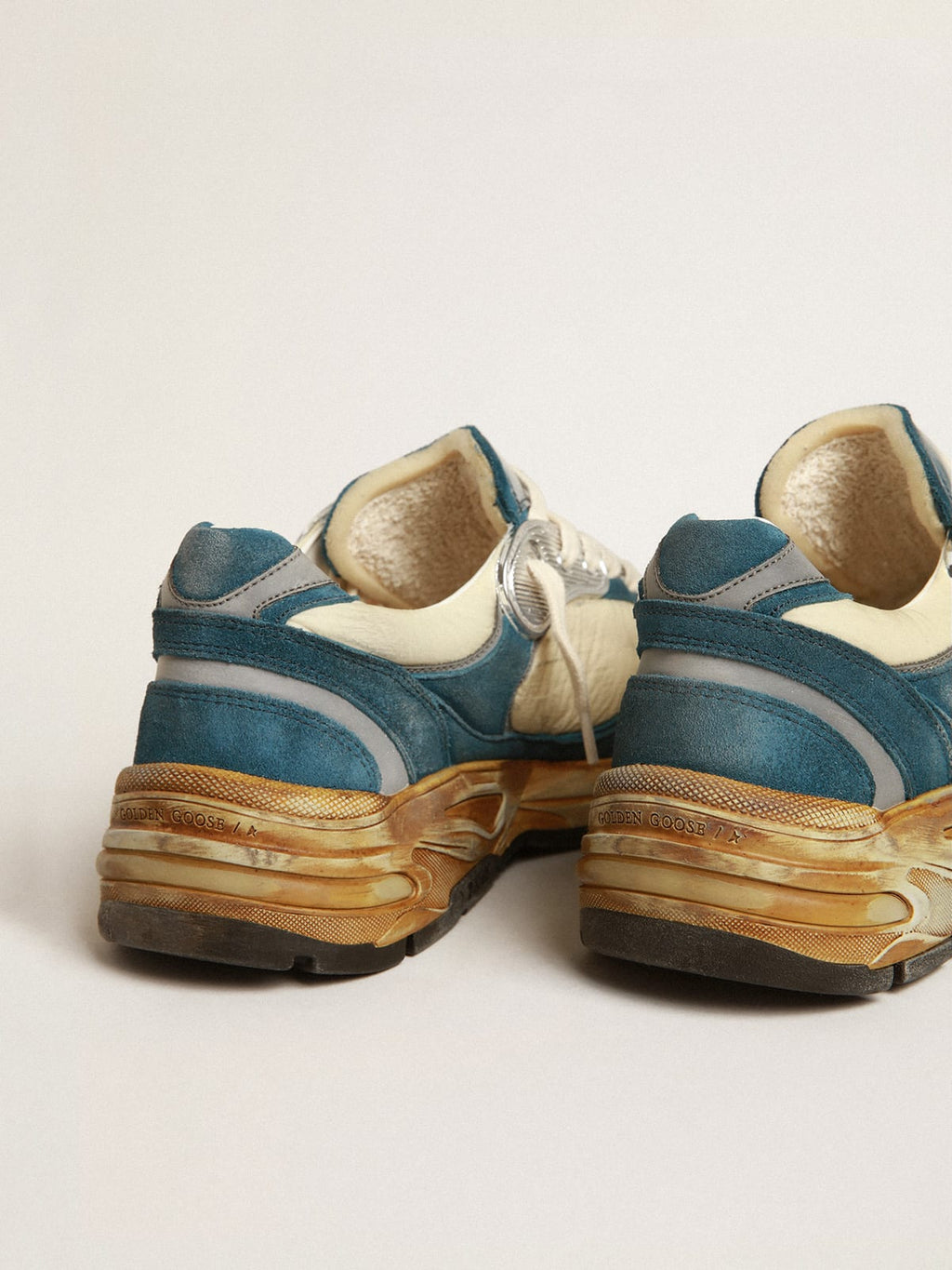 Dad-Star Donna in suede blu petrolio con stella in pelle bianca