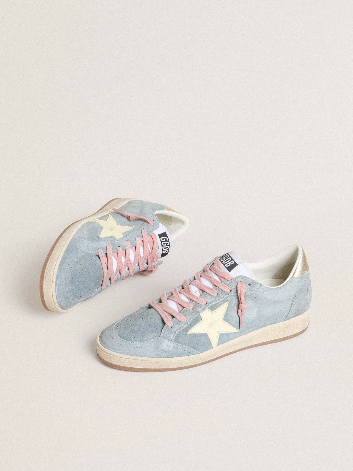 Women's Ball Star in powder-blue suede with cream-colored leather star