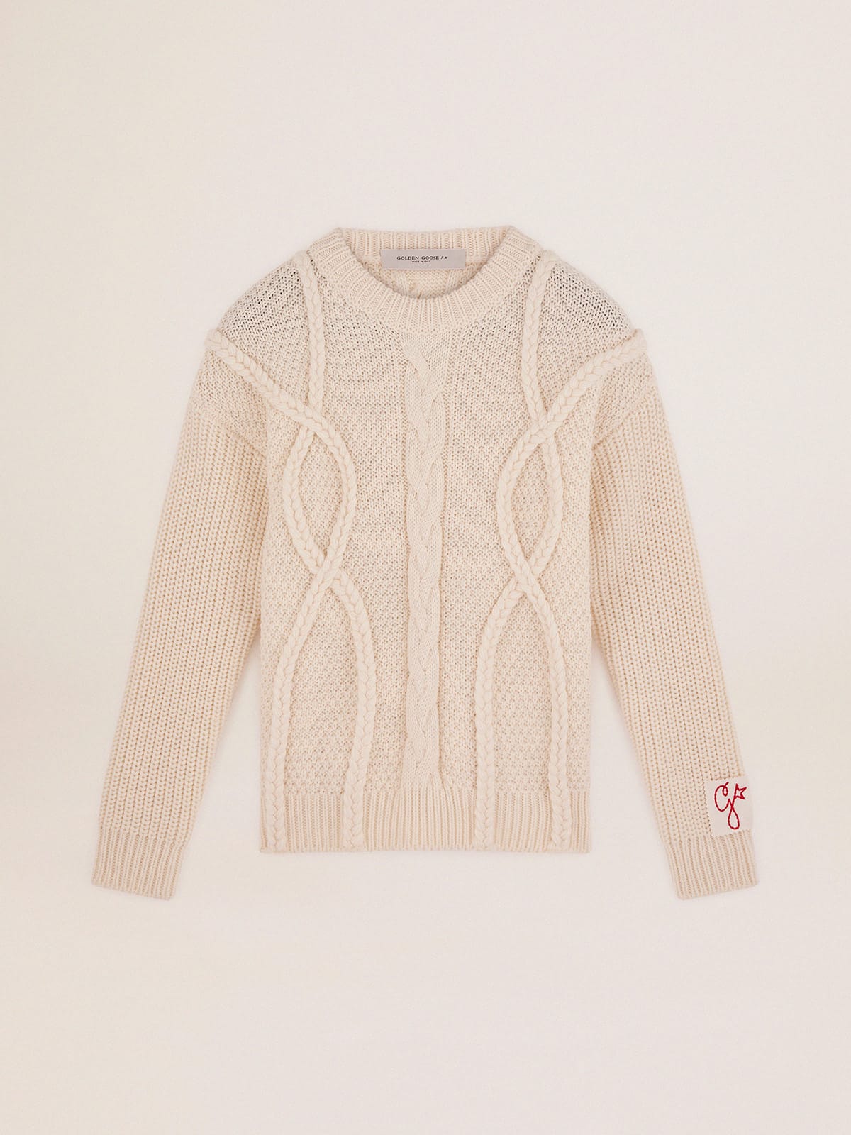 Maglione girocollo da uomo in lana con motivo intrecciato