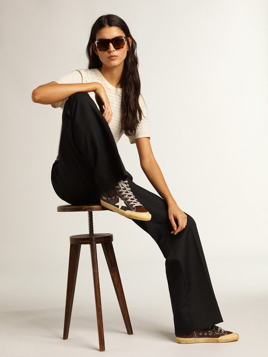 Francy Penstar in glitter marroni con stella in pelle bianca