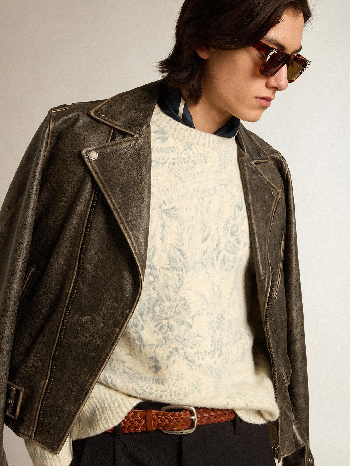Maglione girocollo da uomo in lana con motivo toile de jouy all over